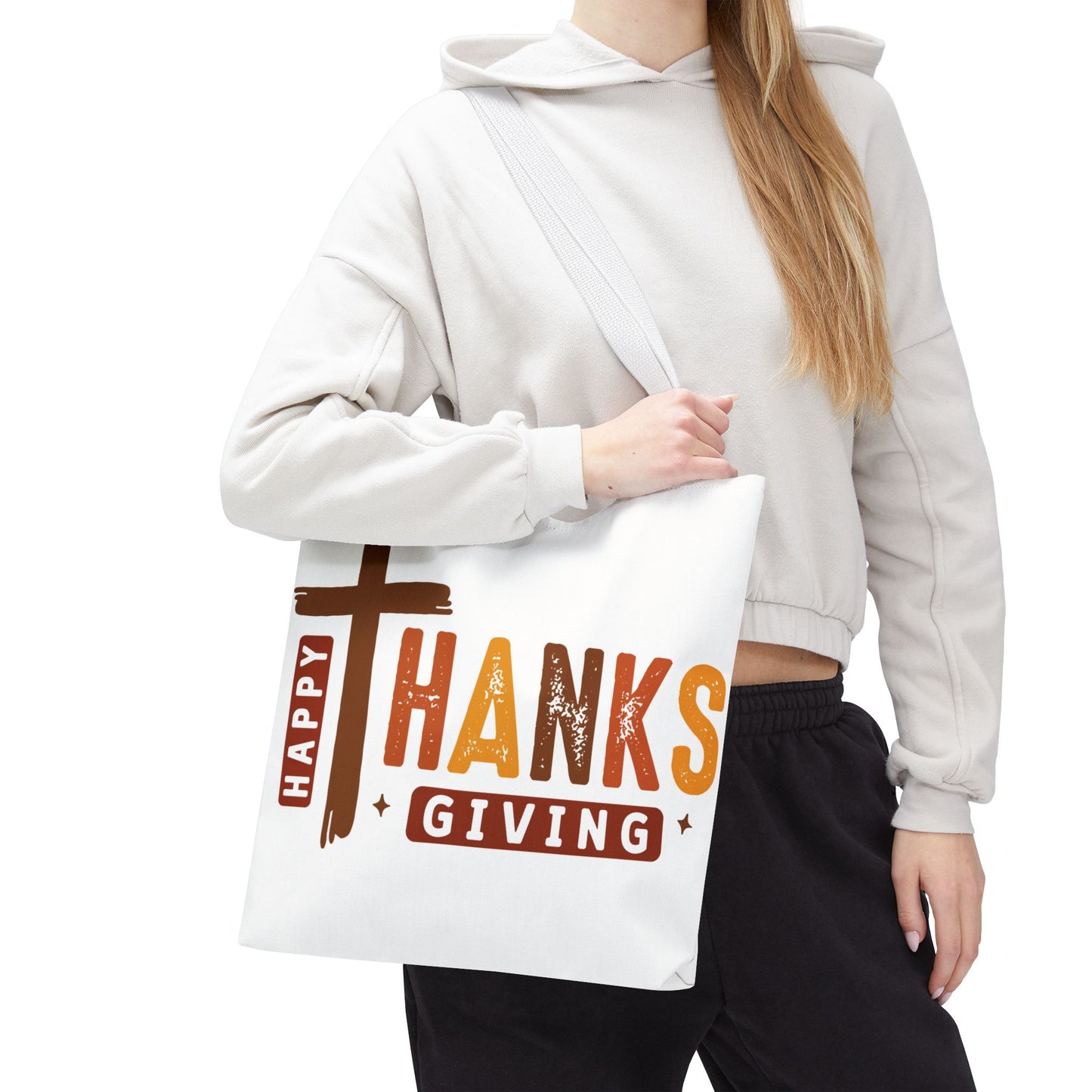 ✝️ Happy Thanksgiving Cross Tote – Faith & Gratitude in Fall Colors 🍂