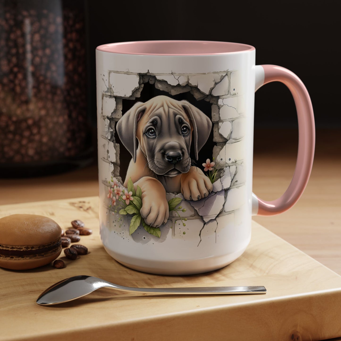 🐾 Great Dane Puppy Accent Mug – Sweet Peek-Through Puppy Design ☕💛