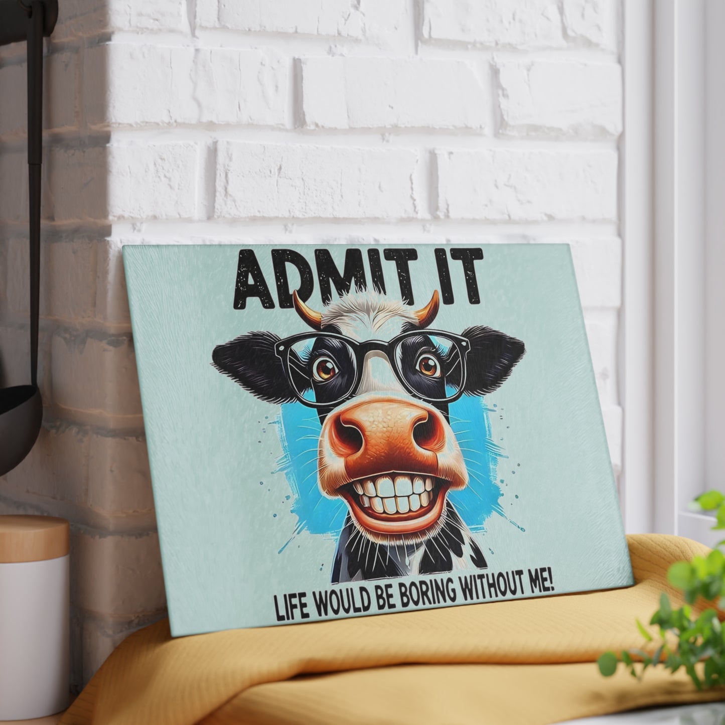 Tabla de cortar de vaca, decoración de cocina divertida, regalo para amantes de las vacas, tabla de cortar de vidrio, accesorio de cocina peculiar, tabla de cortar humorística, decoración de vaca