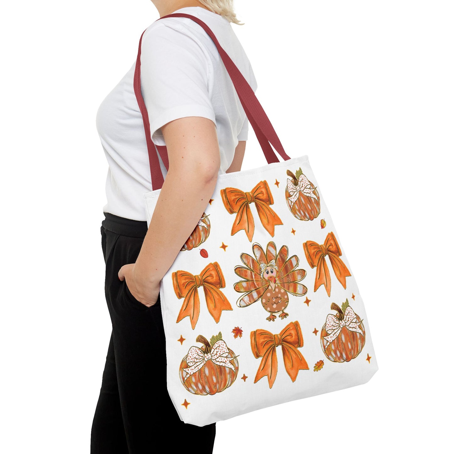 🎀 Girly Bows & Turkey Tote Bag – Cute & Cozy Thanksgiving Style 🦃🧡