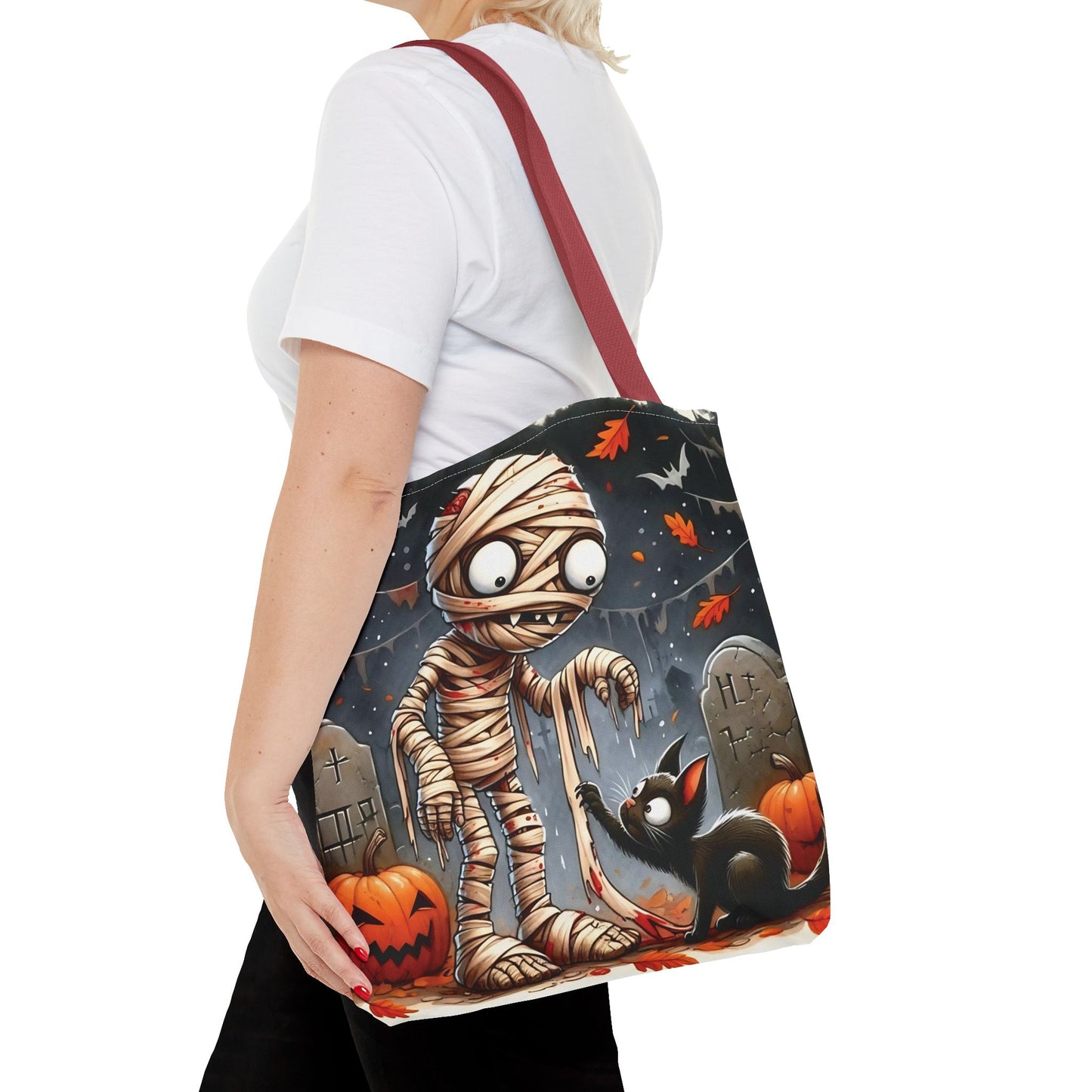🎃 Mummy & Black Cat Halloween Tote Bag – Spooky Cute & Perfect for Trick-or-Treating 🖤🛍️