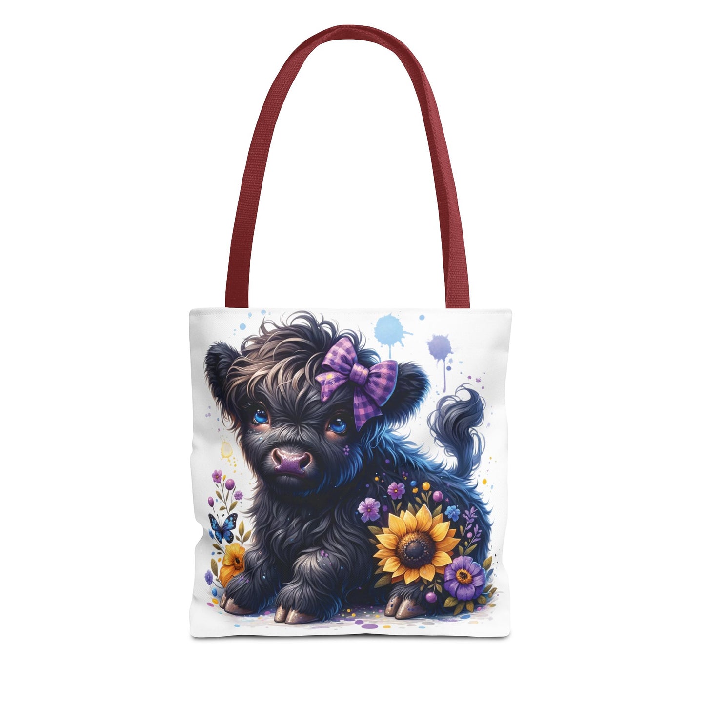💜 Purple Bow Black Highland Calf Tote Bag – Country Charm with a Pop of Color 🐮👜