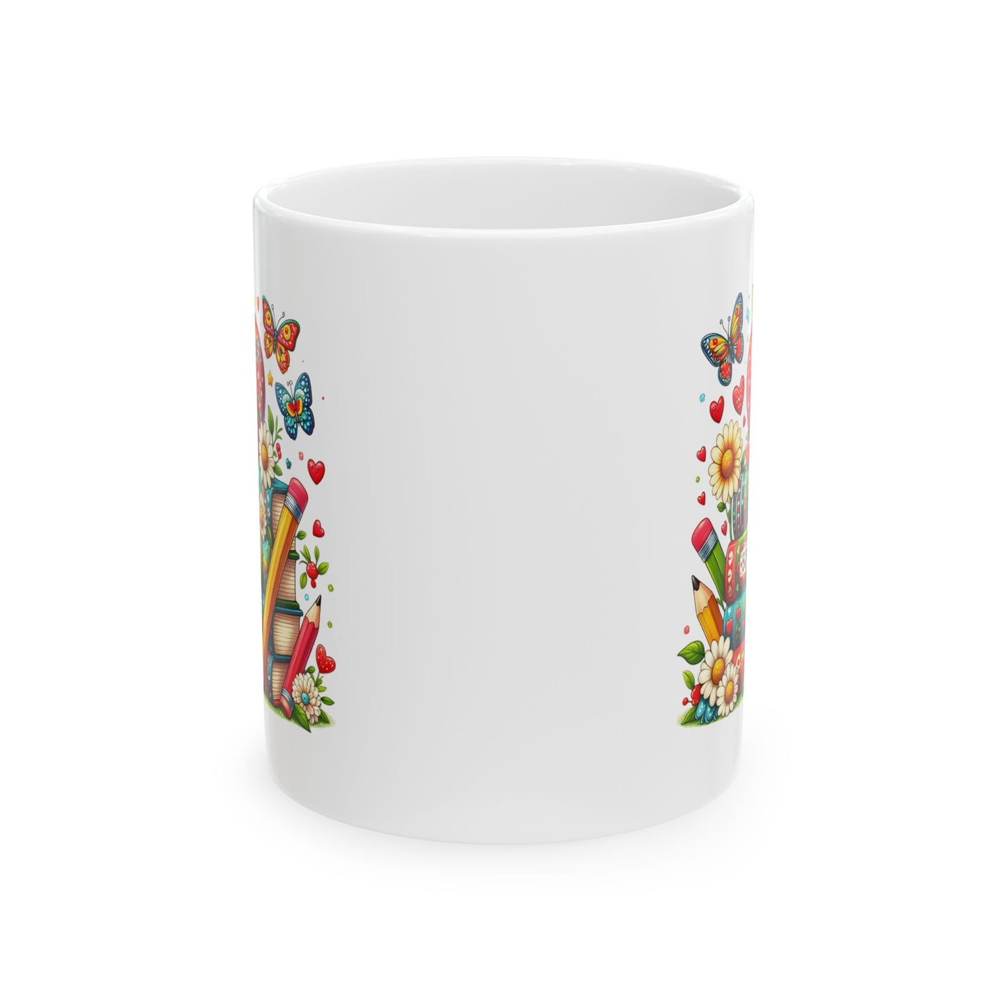 🍎 Teacher Love Back-to-School Mug – Bright Books & Butterflies 🌼
