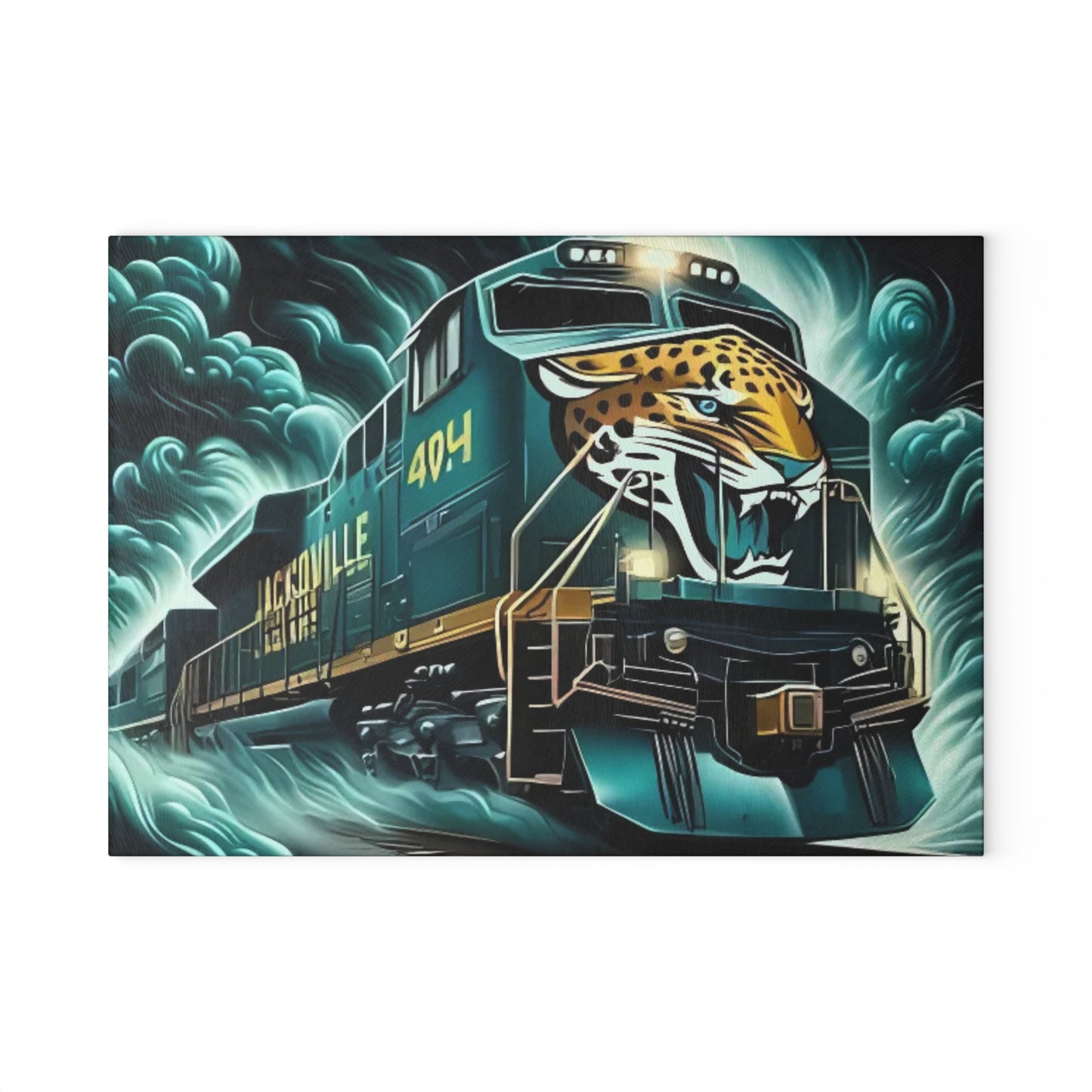 Tabla de cortar de vidrio Express en verde azulado y dorado: arte inspirado en la jungla para cocinas audaces y únicas