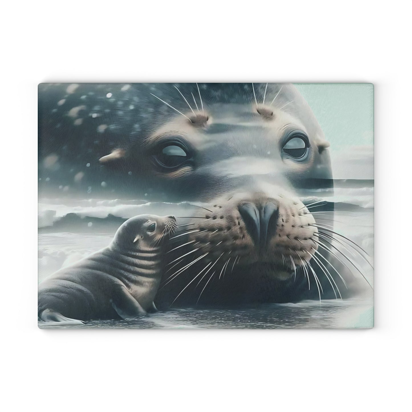 🦭❄️ Seal & Pup Motherhood Cutting Board – Ocean Love & Winter Serenity 🌊💙