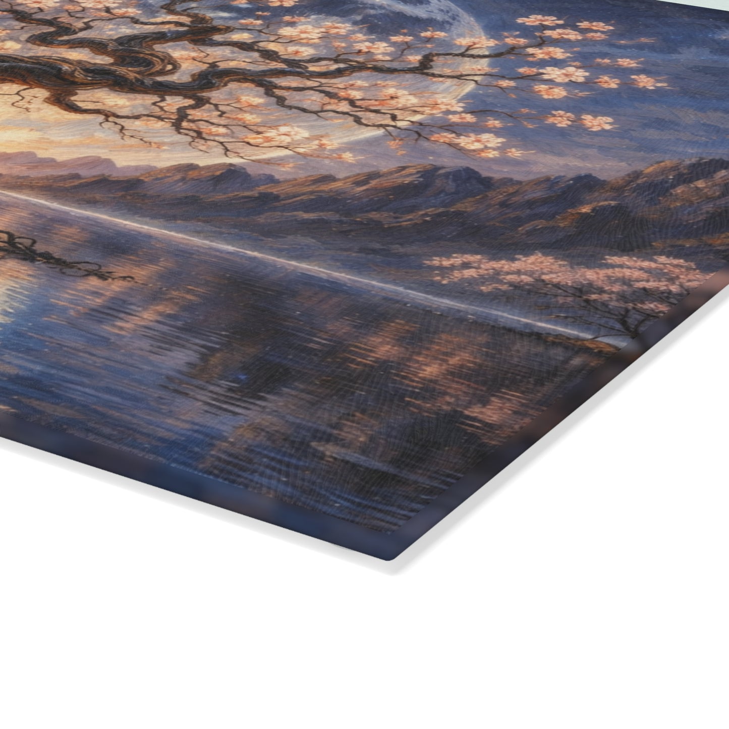 Moonlit Blossom Tree Glass Cutting Board – Dreamlike Fantasy Kitchen Art