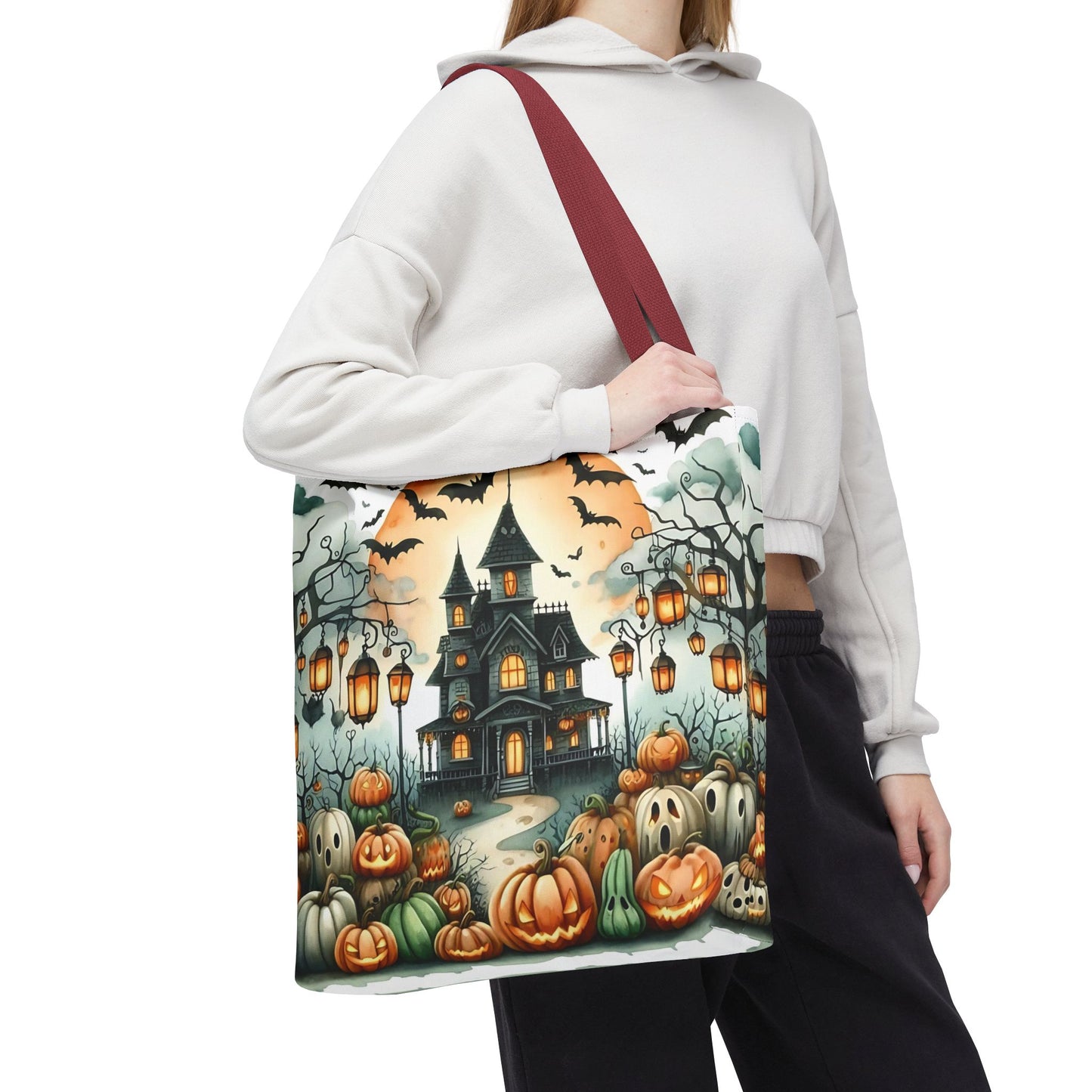 🏚️ Haunted House Halloween Tote Bag – Spooky Nights & Pumpkin Delights 🎃🖤
