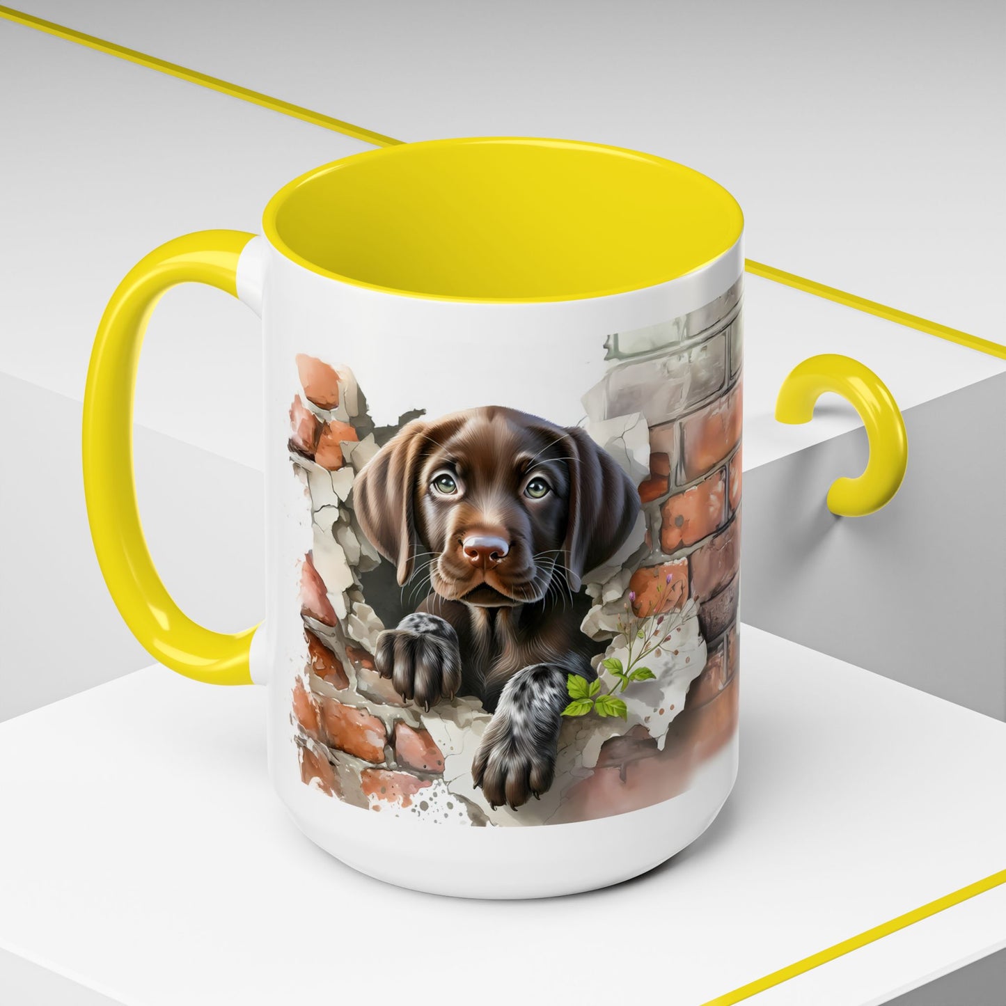 🐶🍫 Chocolate Lab Puppy Accent Mug – Sweet Brown Pup Coffee Cup ☕💛