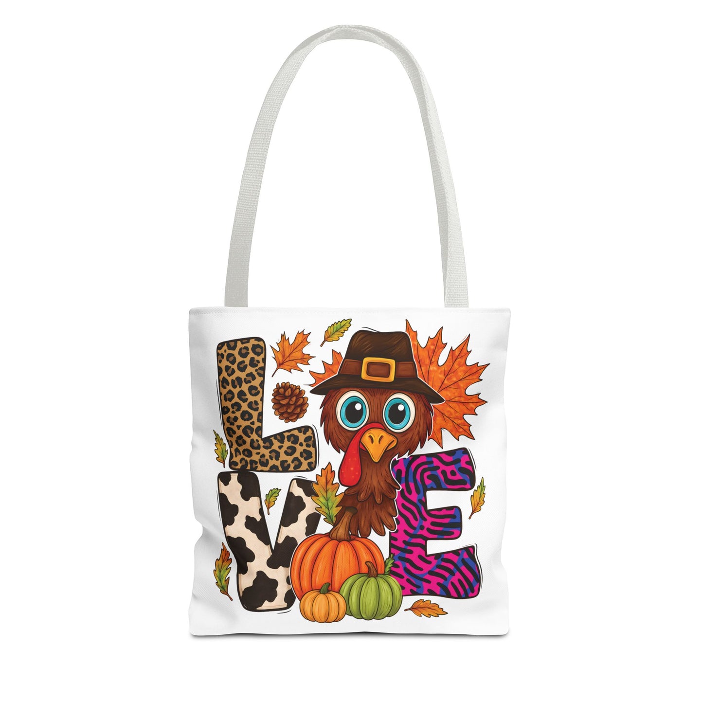 🦃 LOVE Turkey Tote Bag – Wild Prints, Big Eyes & Thanksgiving Fun 🎨