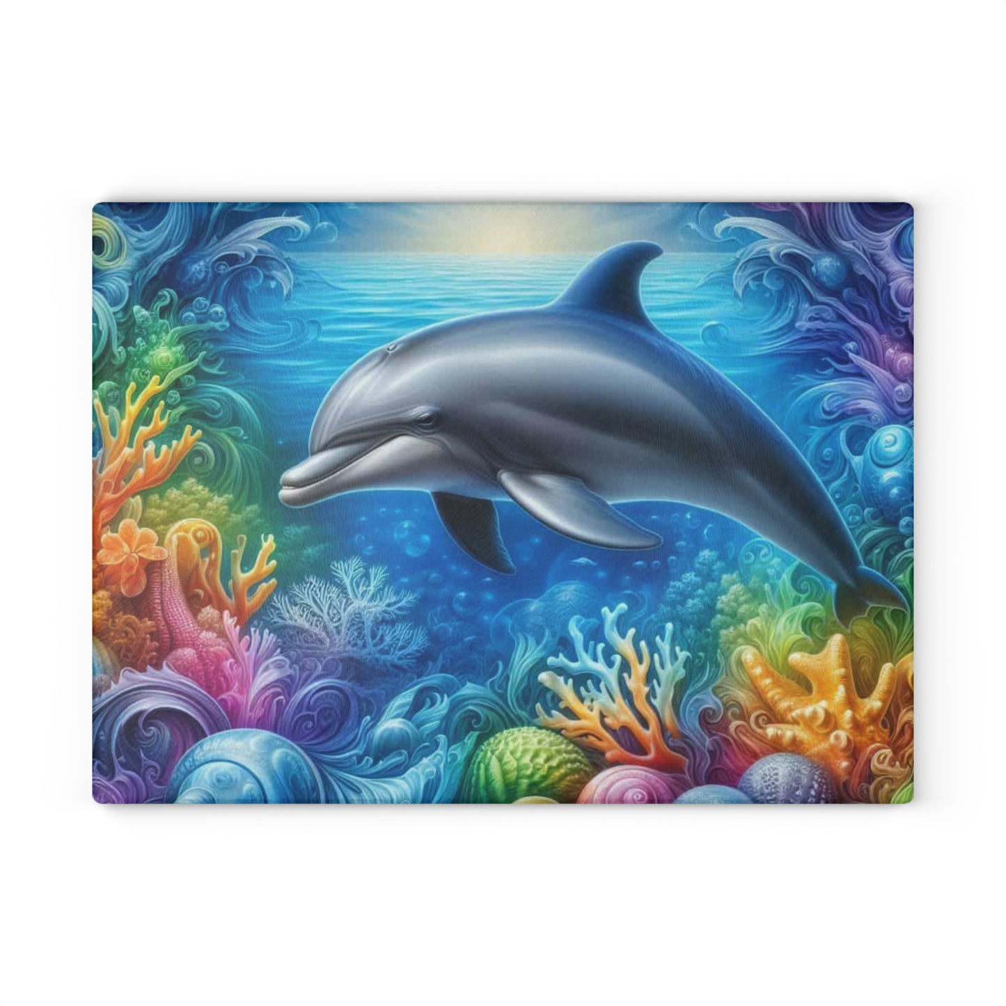🐬🌊 Coral Reef Dolphin Cutting Board – Ocean Glow for Your Kitchen