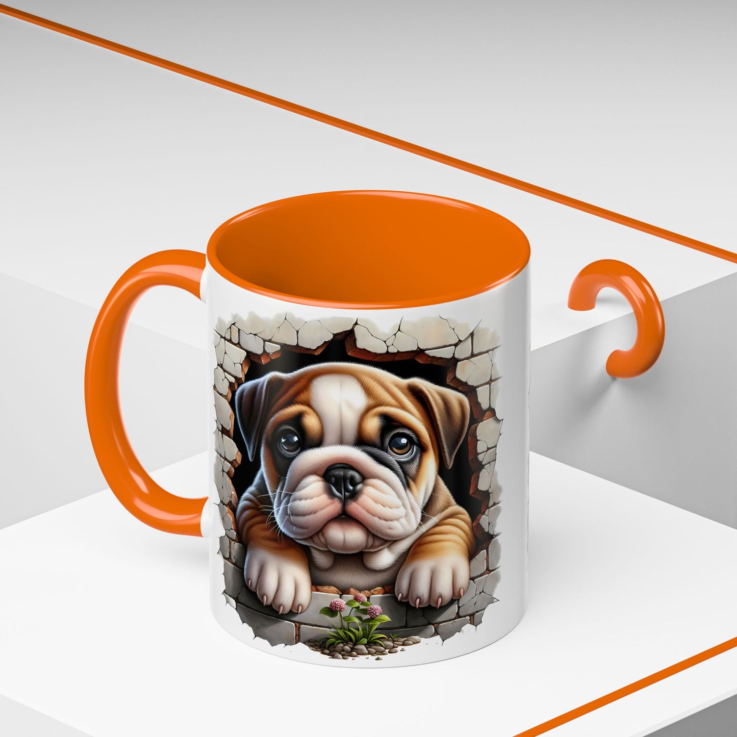 🎀🐶 English Bulldog Puppy Accent Mug – Cute Peek-Through Dog Design for Animal Lovers ☕💖