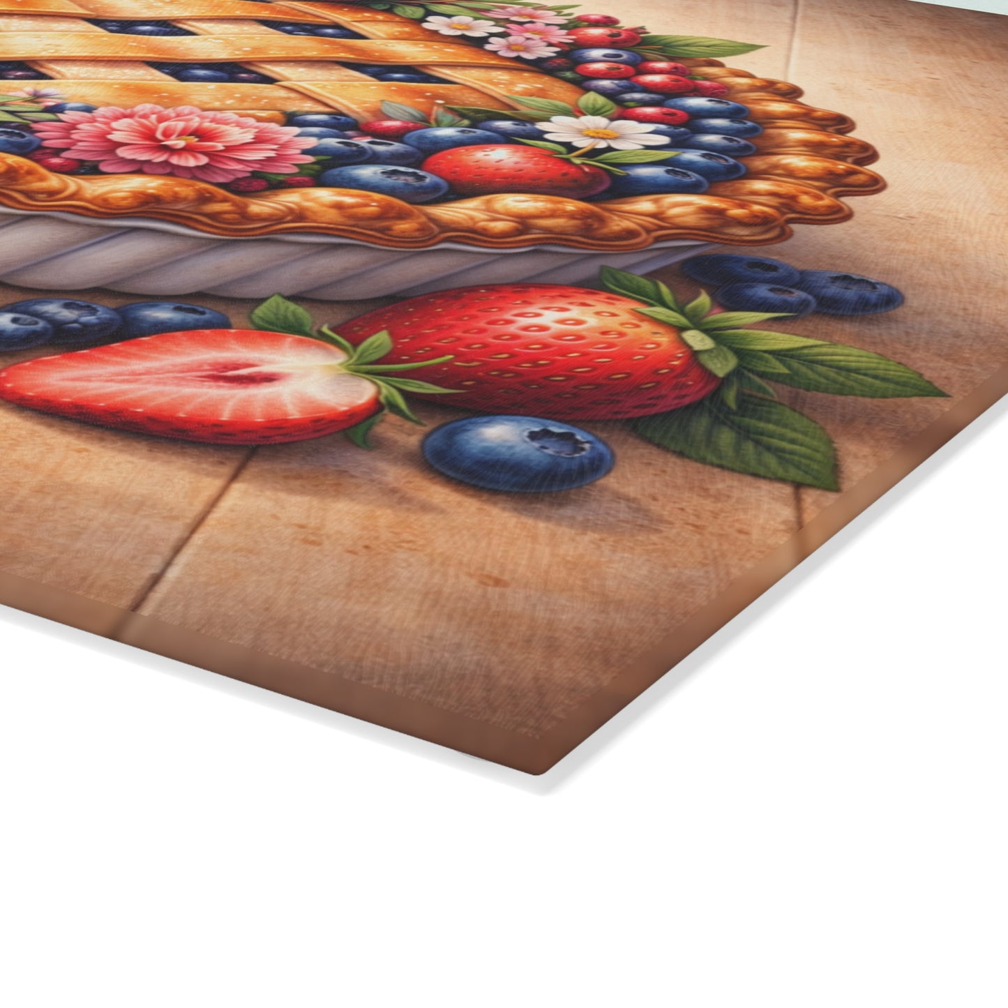 Berry Blossom Pie Glass Cutting Board – Vintage Farmhouse Dessert Kitchen Art