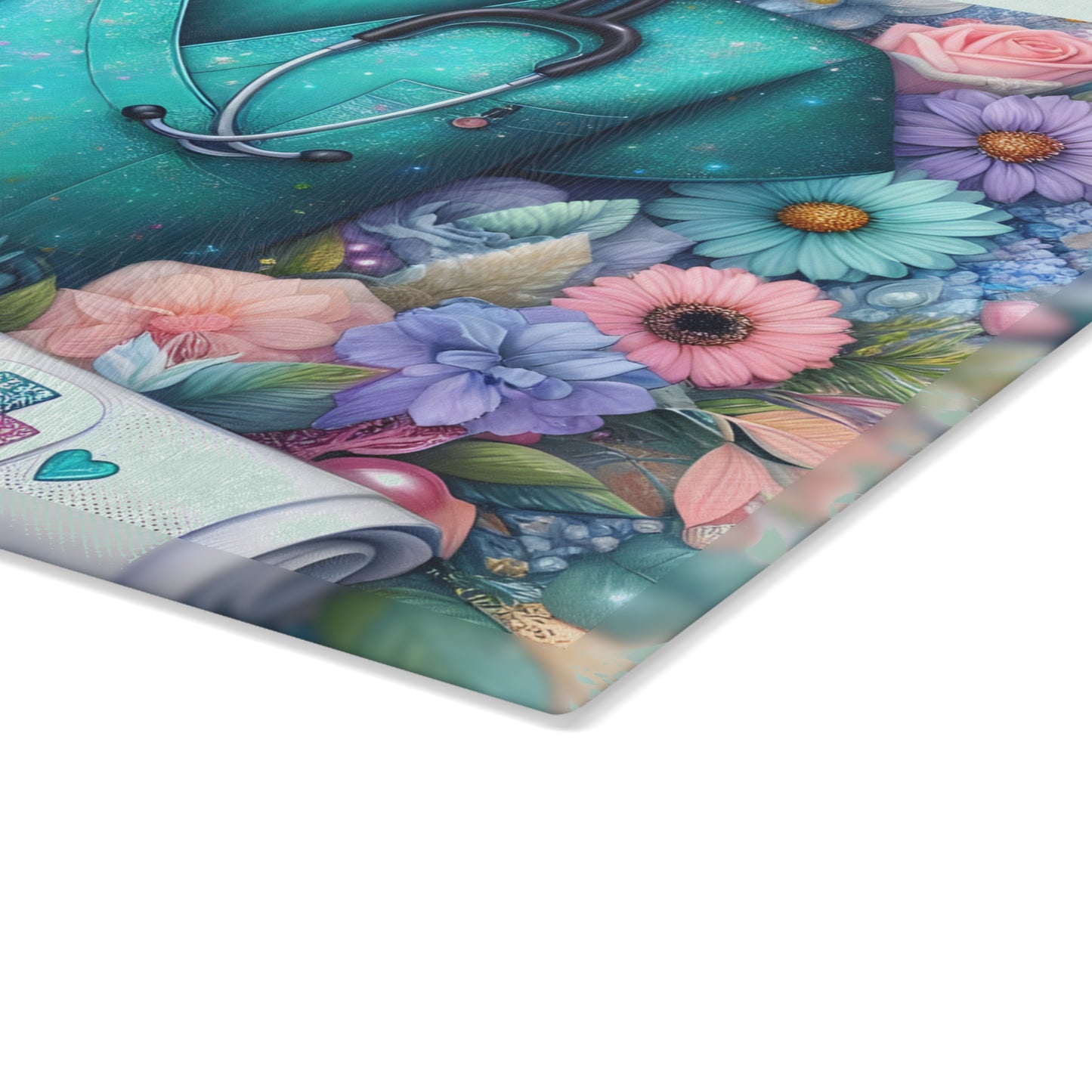 Nurse Scrubs and Florals Cutting Board – Medical Elegance with Heartfelt Style