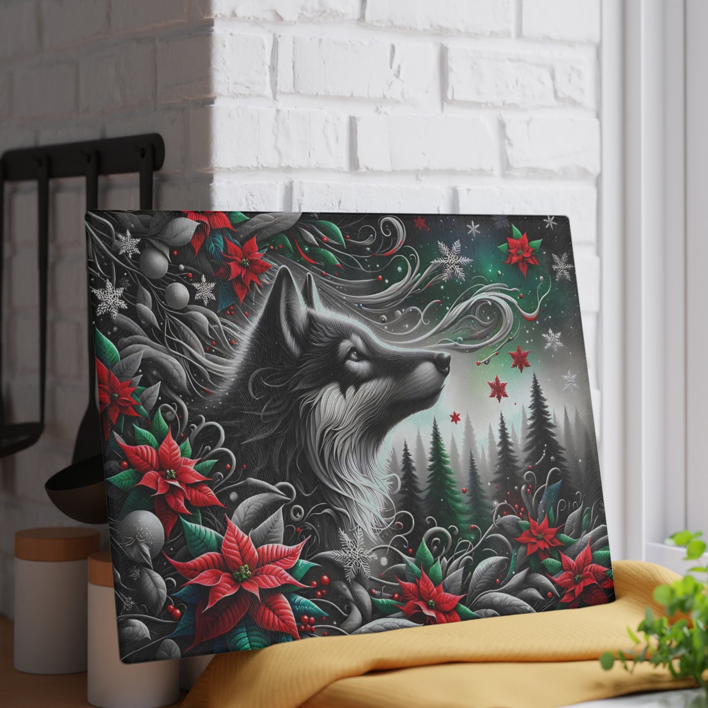🐺❄️ “Moonlit Winter Wolf” Glass Cutting Board – Bold, Modern Wild Beauty for Your Kitchen