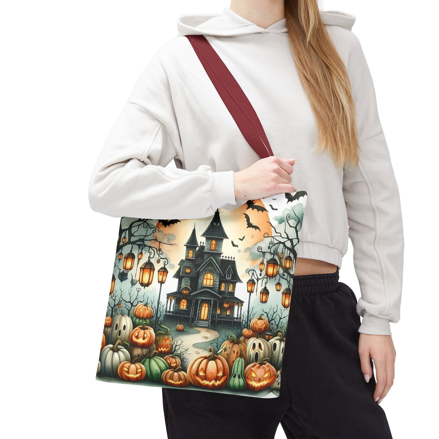 🏚️ Haunted House Halloween Tote Bag – Spooky Nights & Pumpkin Delights 🎃🖤