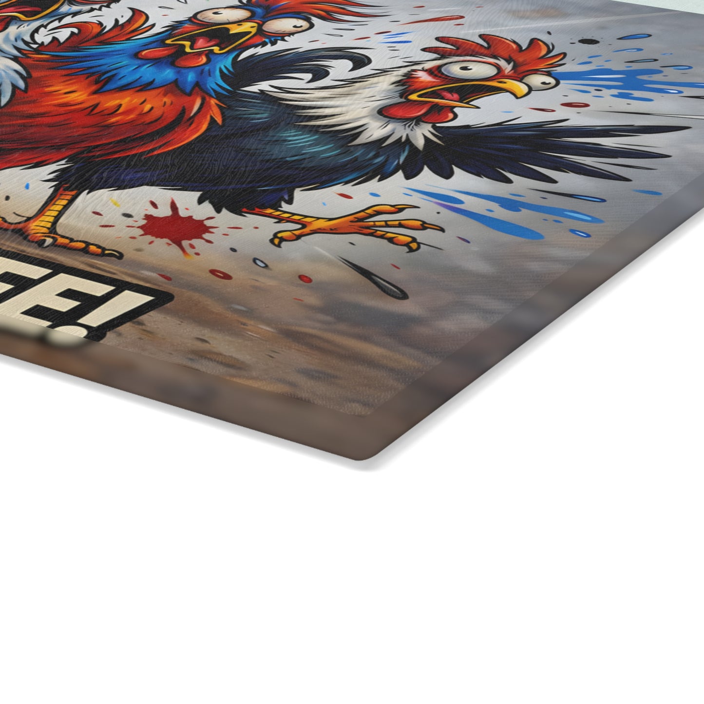 She Has a Knife! Glass Cutting Board – Bold Funny Chicken Kitchen Art