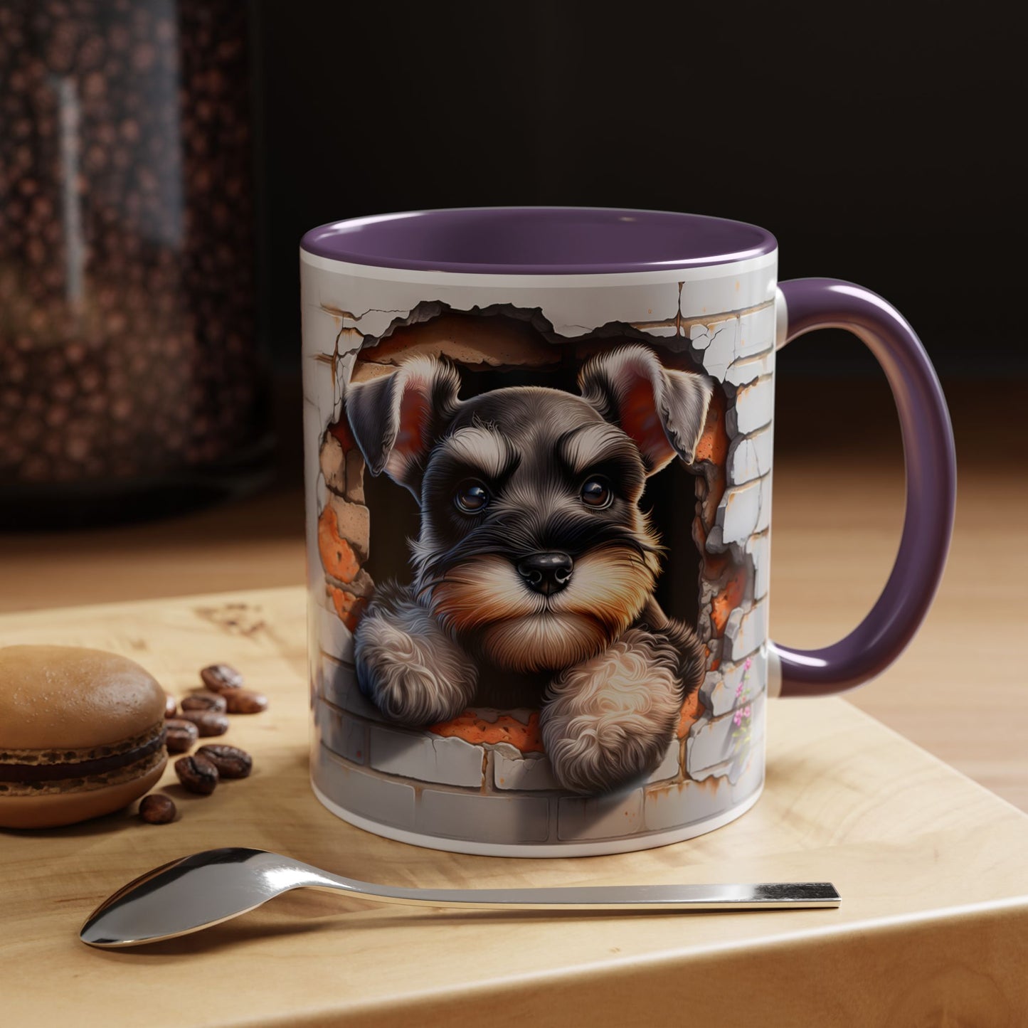 🎀🐶 Schnauzer Puppy Accent Mug – Cute Peek-Through Dog Design for Animal Lovers ☕💖