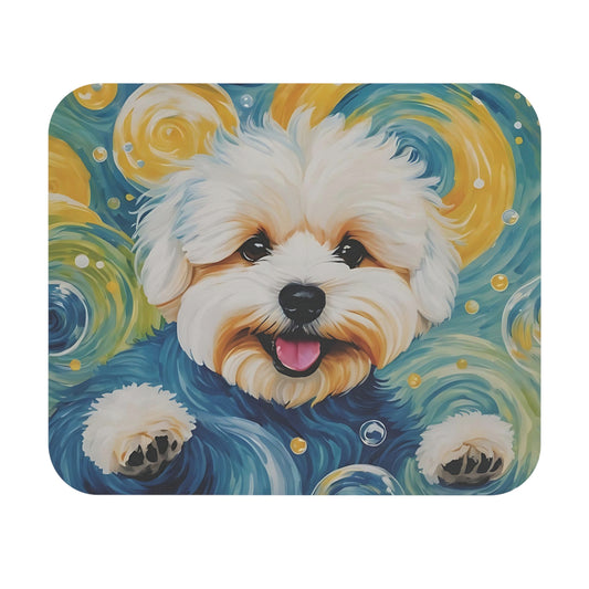 🐾 Bichón Frisé: Adorable alfombrilla de ratón blanca para amantes de las mascotas