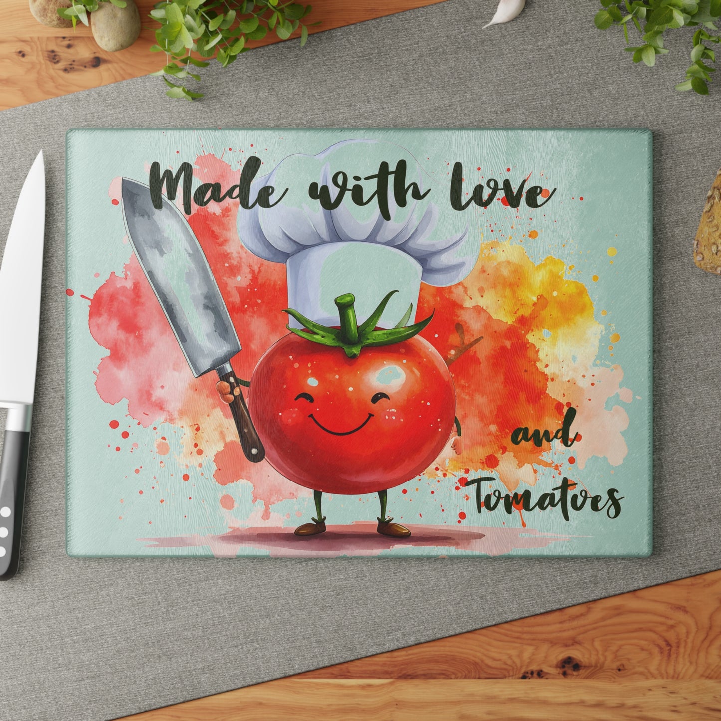 🍅 Made With Love and Tomatoes – Funny Chef Cutting Board