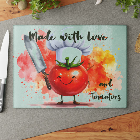🍅 Made With Love and Tomatoes – Funny Chef Cutting Board