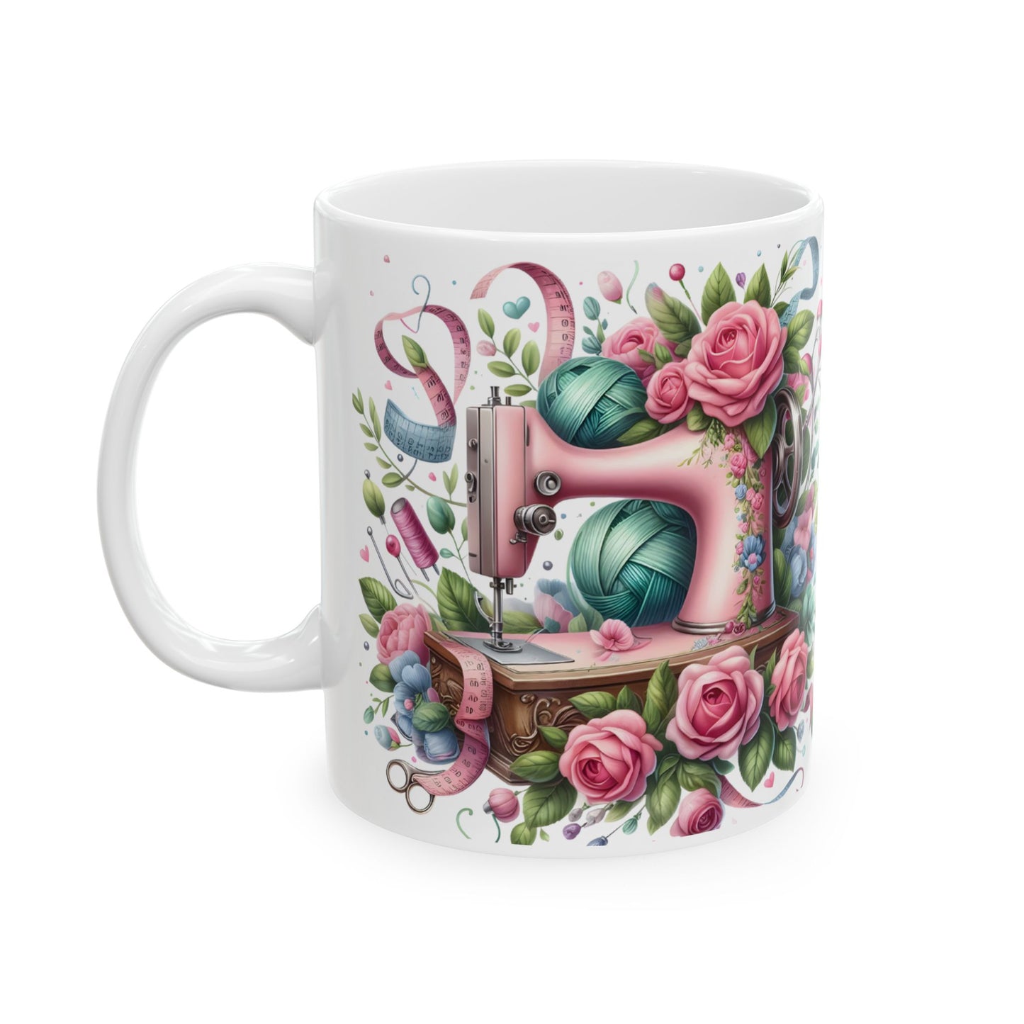 🌸🧵 Floral Sewing Machine Mug – Personalized Coffee Cup for Quilters & Crafters ✨☕