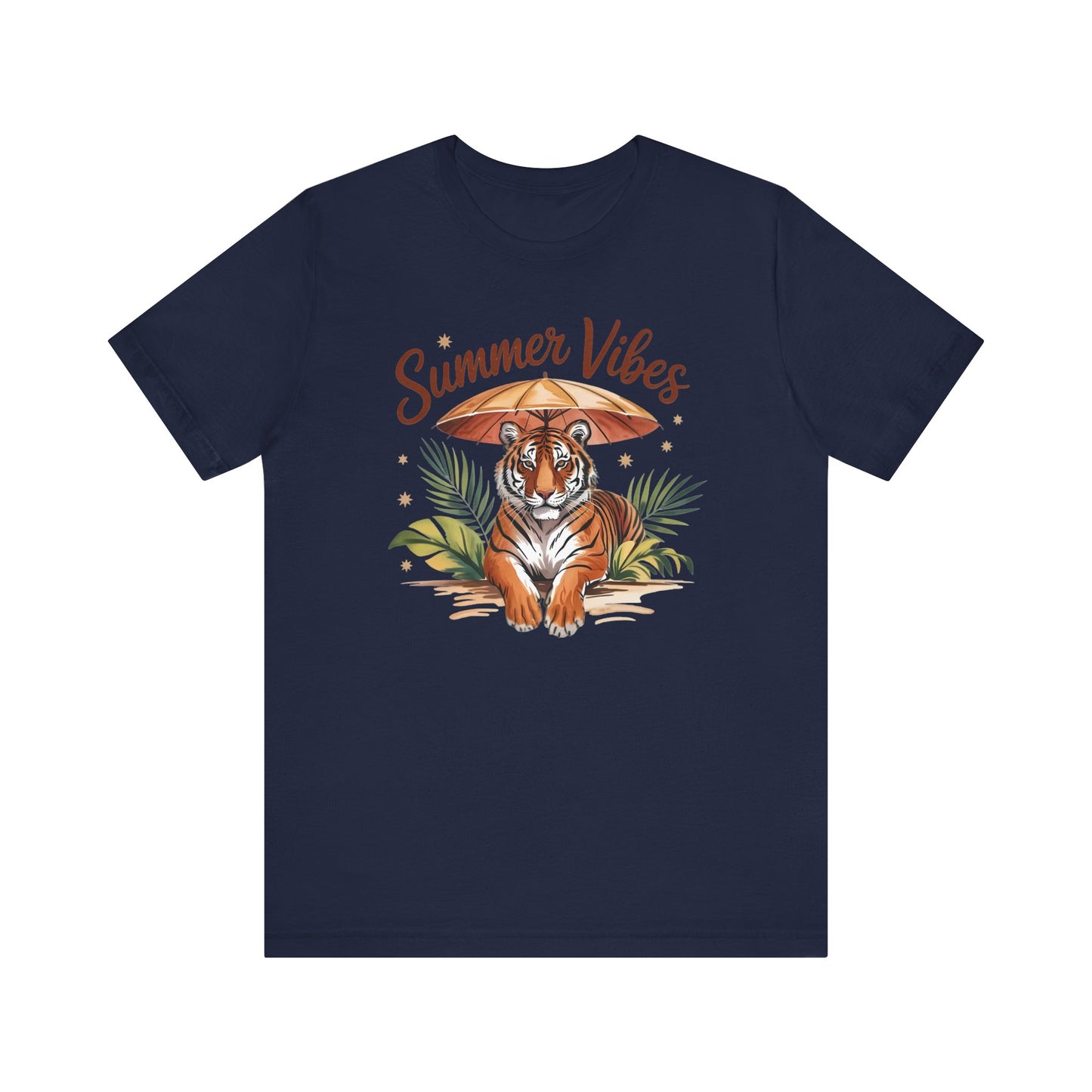 Camiseta Summer Vibes Tiger – Gráfico de palmeras de la selva con paraguas | Múltiples opciones de color