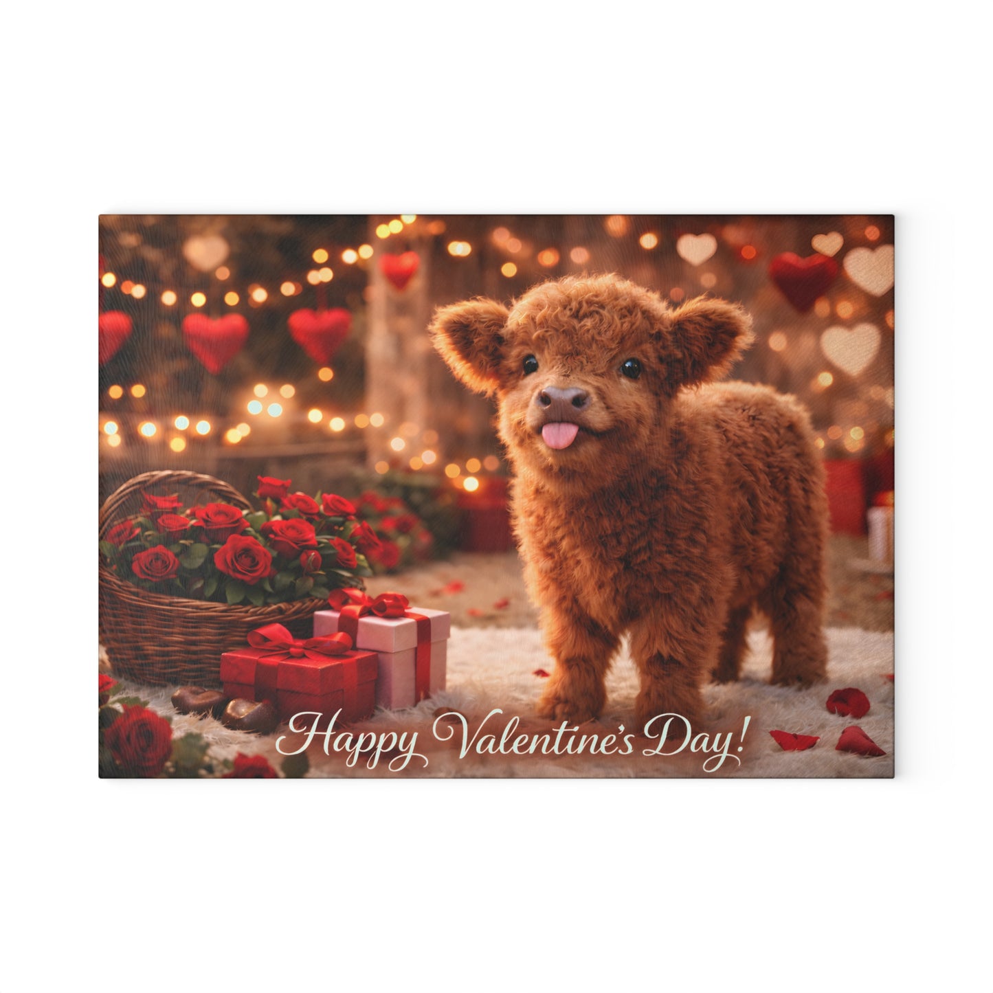 Valentine Highland Calf Glass Cutting Board – Sweet Farmhouse Love Scene Kitchen Accent