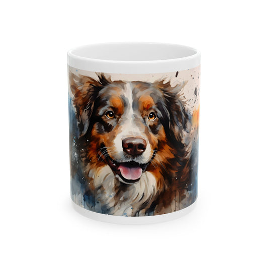 Taza de acuarela de pastor australiano: ¡una explosión de color y personalidad!
