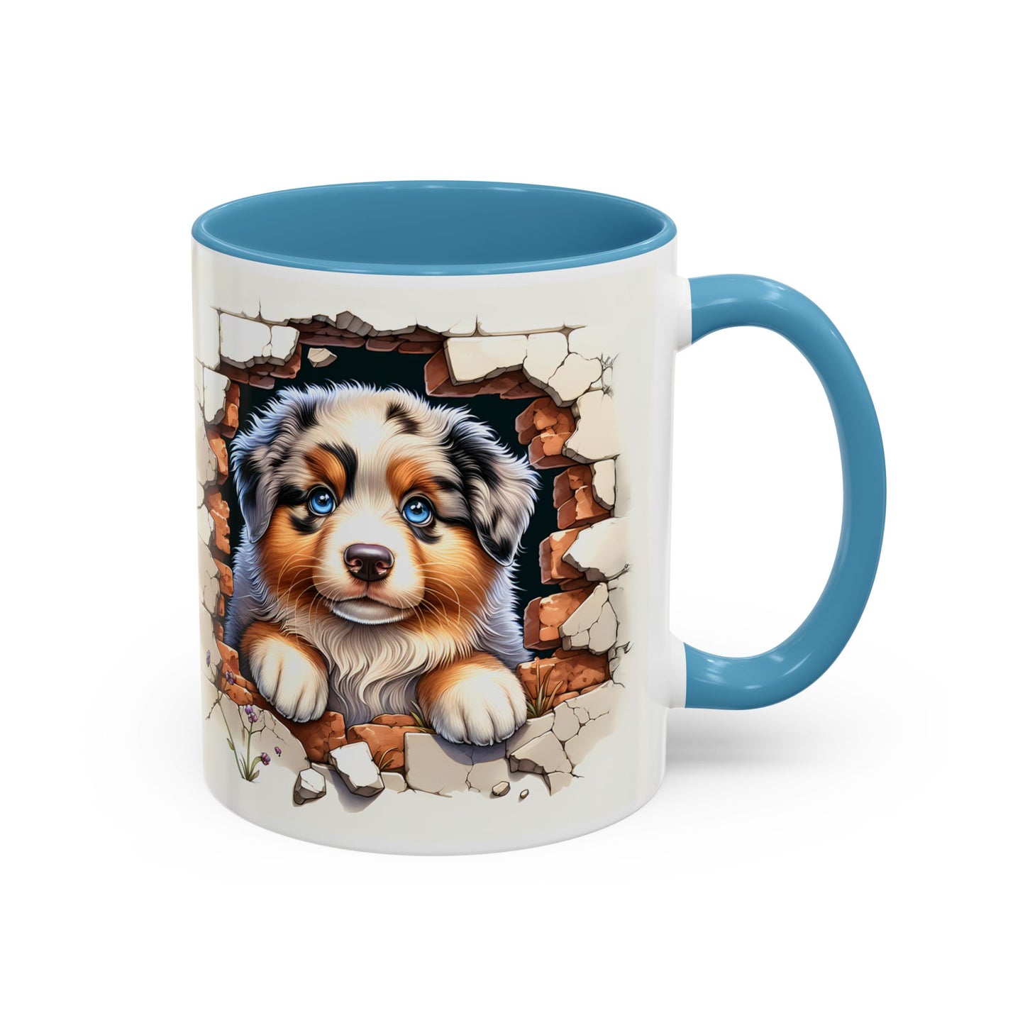 🐾☕ Australian Shepherd Puppy Peek Accent Mug – Blue-Eyed Beauty Dog Lover Gift ✨💙