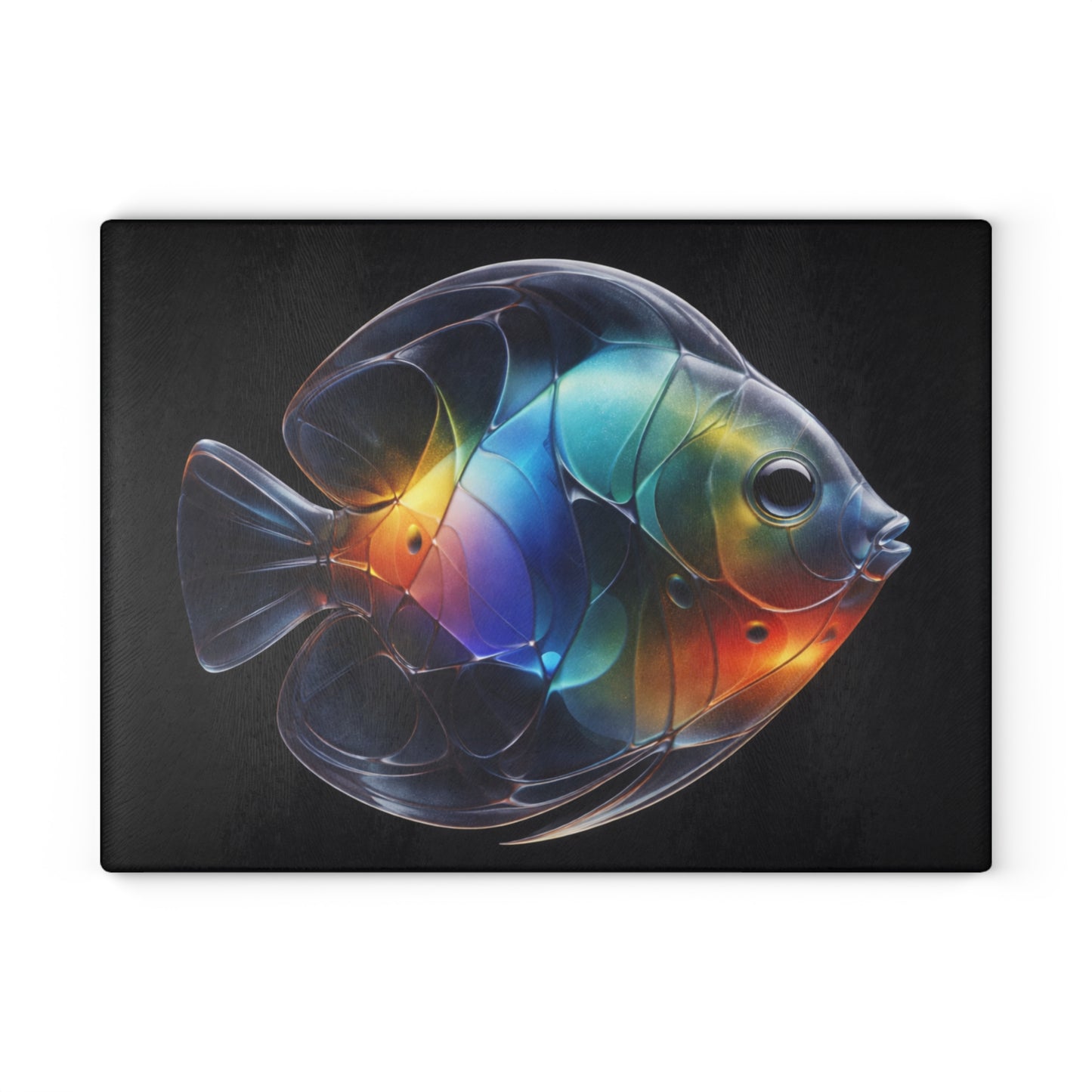 Rainbow Glow Glass Cutting Board – Stunning Discus Fish Artwork