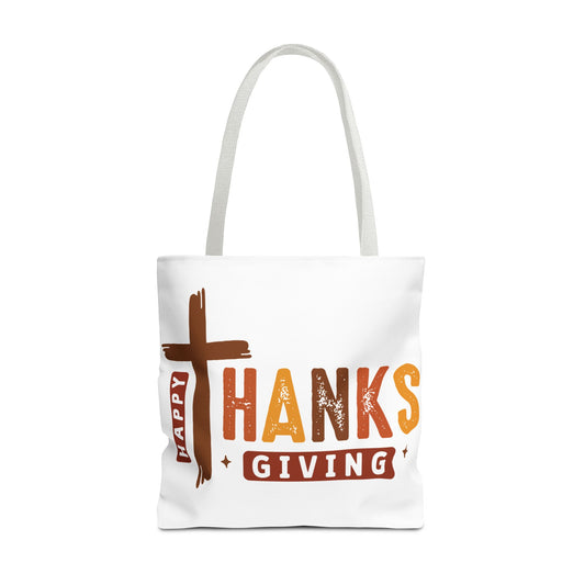 ✝️ Happy Thanksgiving Cross Tote – Faith & Gratitude in Fall Colors 🍂