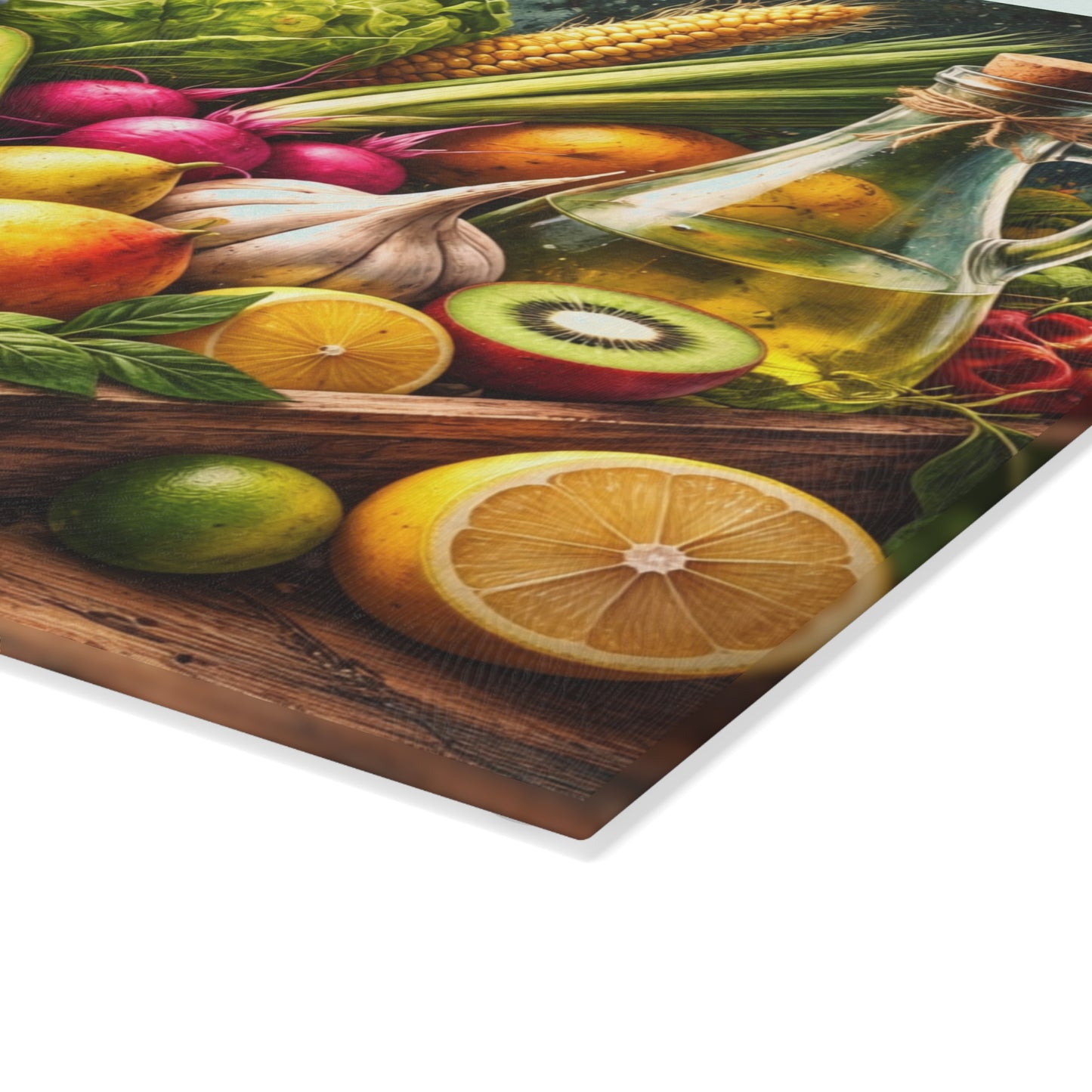 Fresh Harvest Farmhouse Glass Cutting Board – Rustic Market Fruit & Vegetable Kitchen Decor