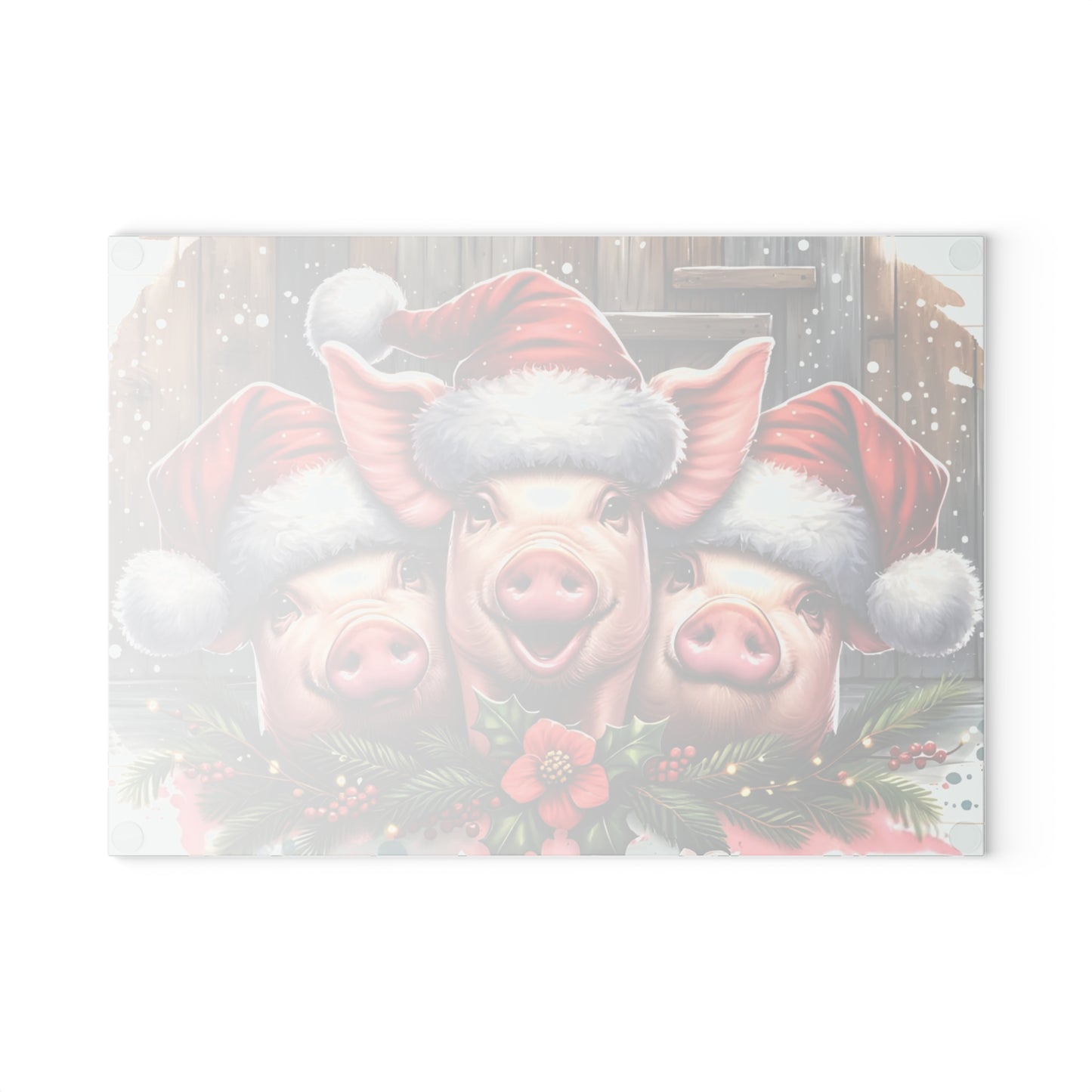 🐷🎄 “Santa Hat Pig Trio” Glass Cutting Board – Cozy Charm for Your Kitchen