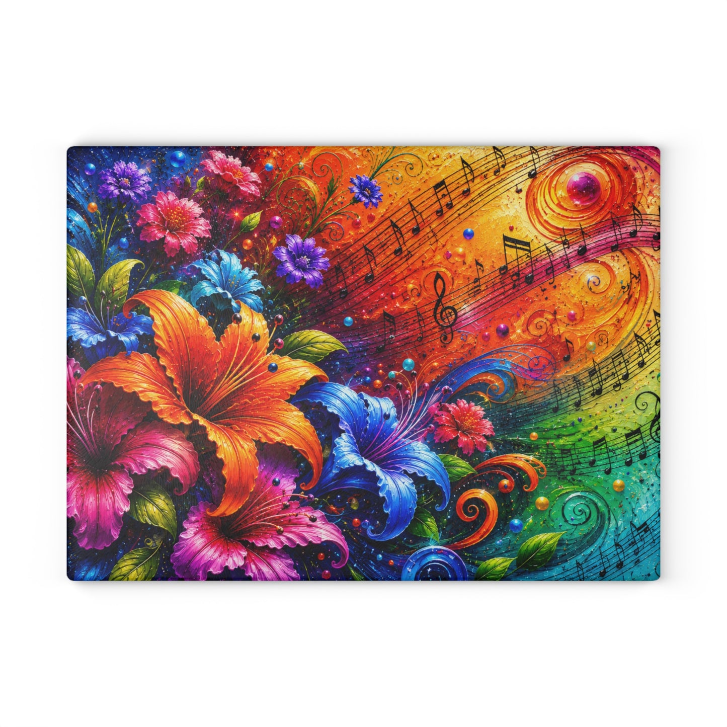 Floral Music Notes Glass Cutting Board