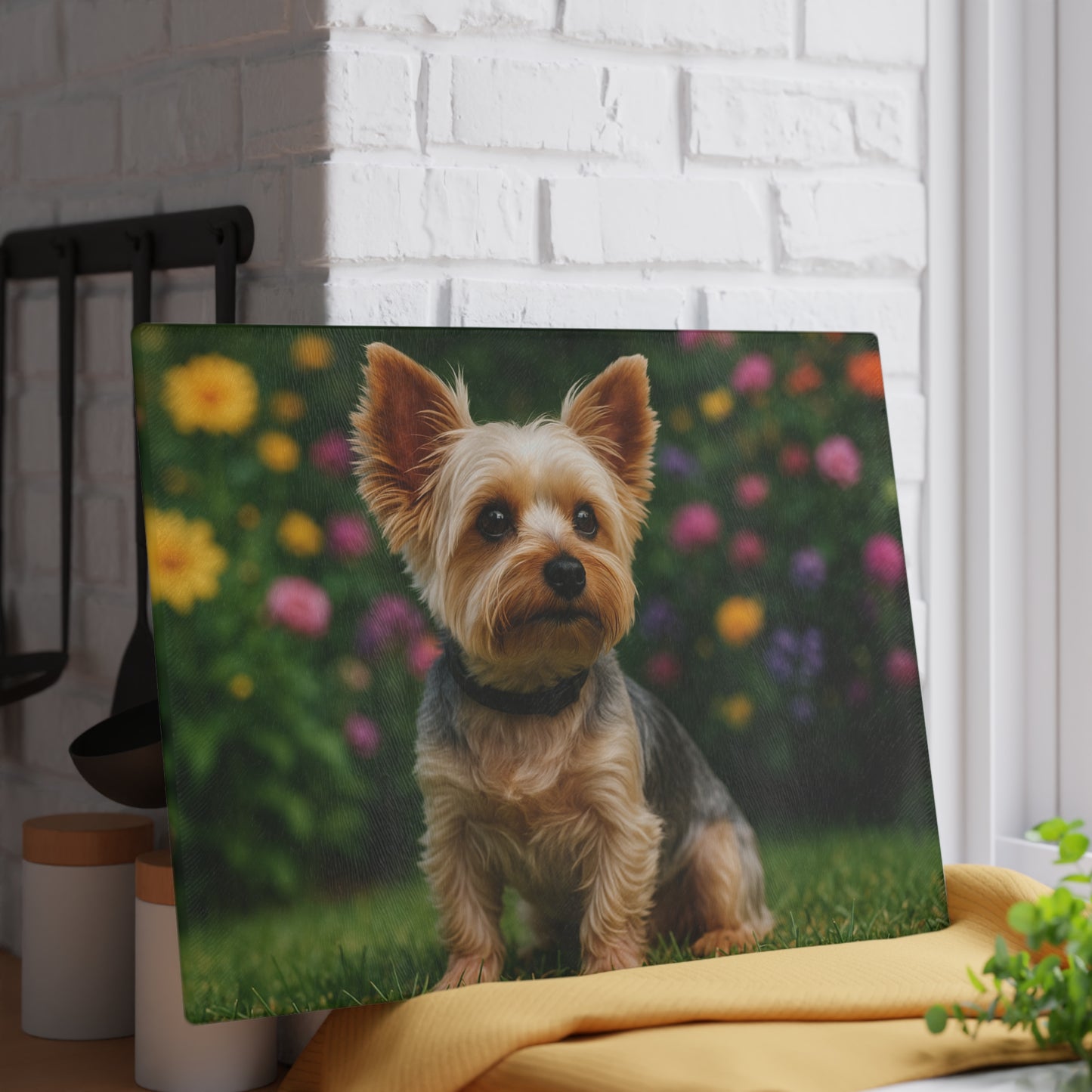 🐕🌸 Yorkie in the Garden Cutting Board – Blooming Charm for Your Kitchen 🌼