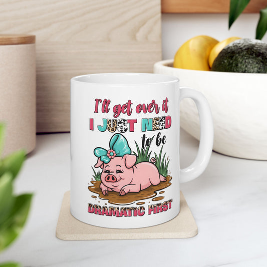 🐷 Lo superaré... Solo necesito ser dramático primero Taza – Pink Pig Sass con estampado de leopardo