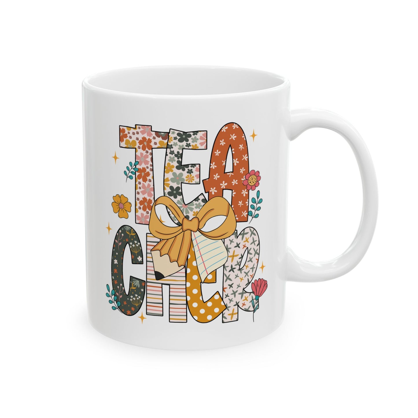 🍎 Teacher Floral Mug – Retro Vibes & Classroom Style in Every Sip 🌼