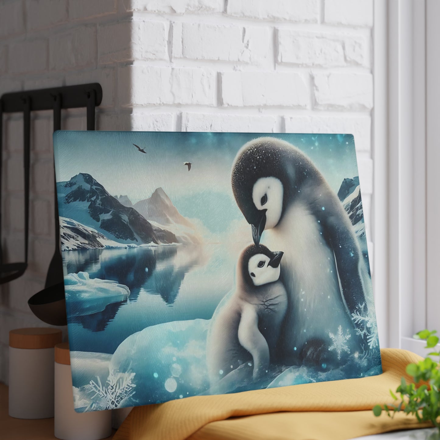 🐧❄️ Penguin Love Arctic Cutting Board – Serenity & Style for Your Kitchen ❄️🐧