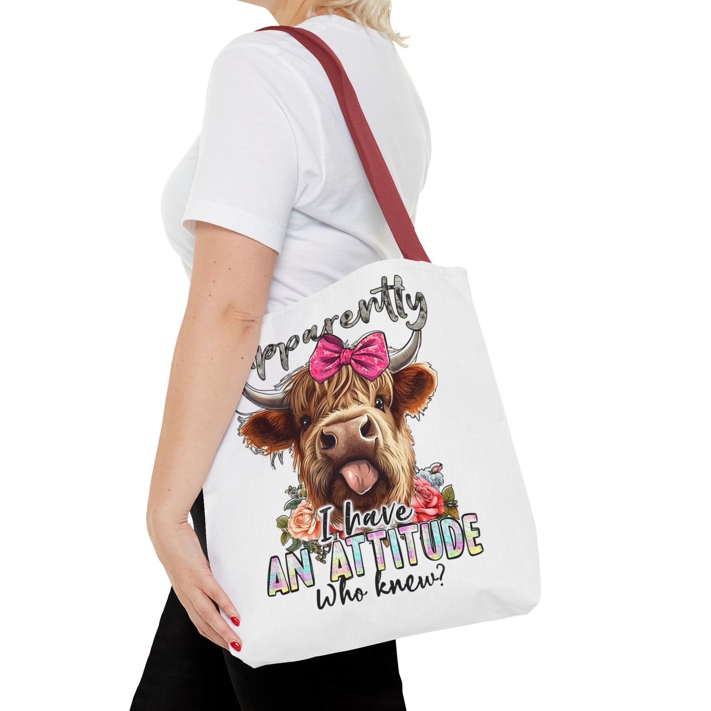 🐄 Al parecer, tengo actitud: bolso tote Sassy Cow con lazo rosa 🌸