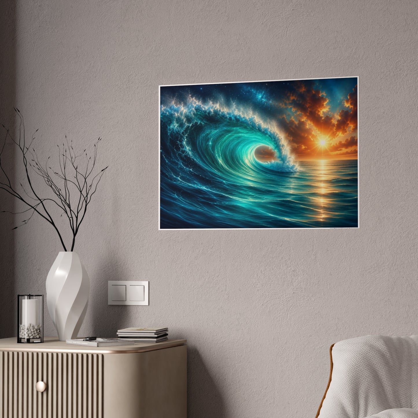 Ocean Wave at Sunset High-Gloss Poster – Turquoise Coastal Seascape Wall Art – 33.1" × 23.4"