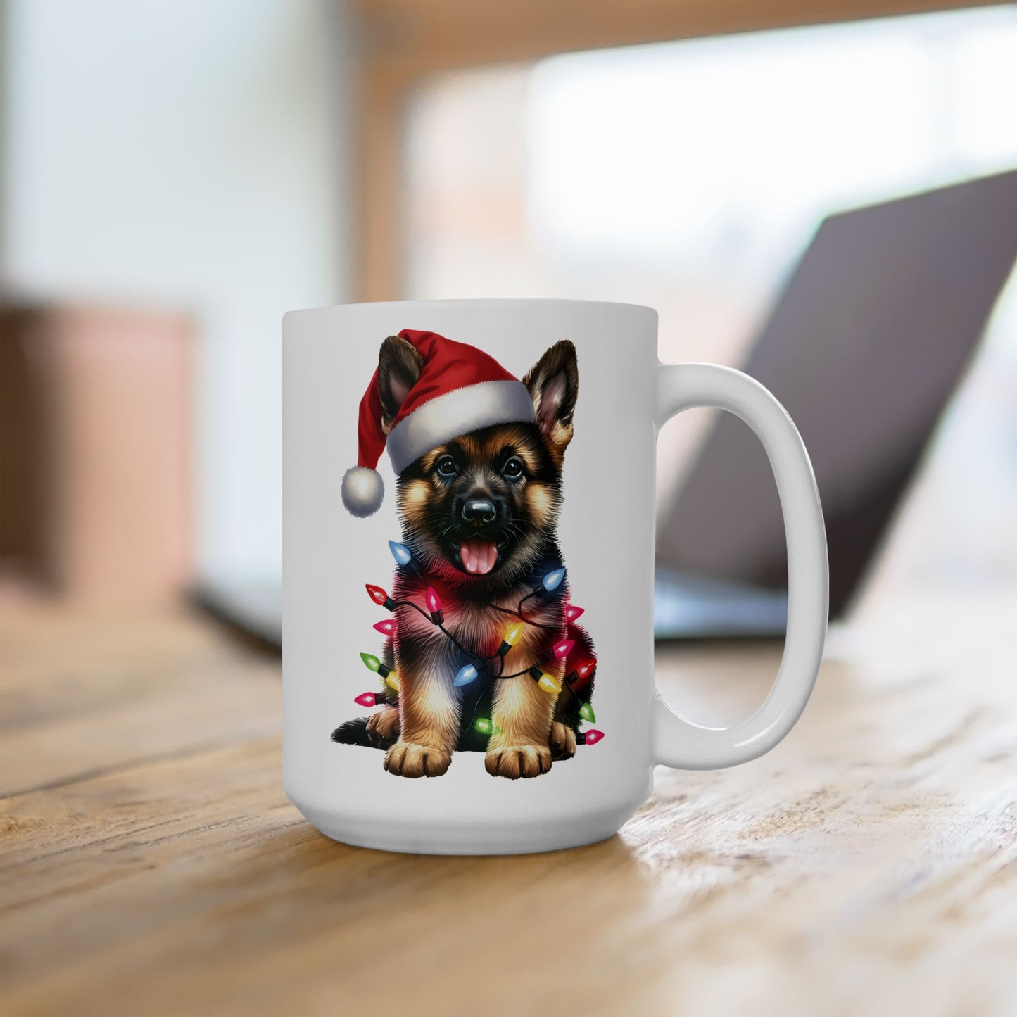 🎄 German Shepherd Christmas Lights Mug – Santa Paws & Holiday Cheer in Every Sip 🐾