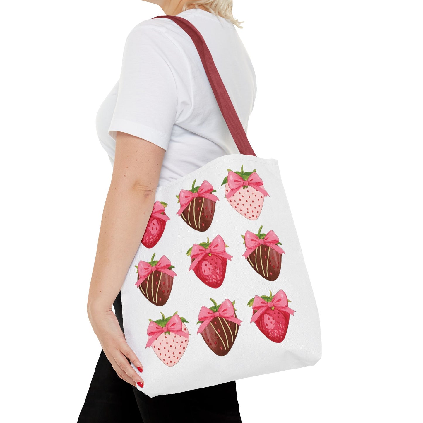 🍓 Chocolate-Covered Strawberry Tote Bag – Sweet, Stylish & Practical 🍫