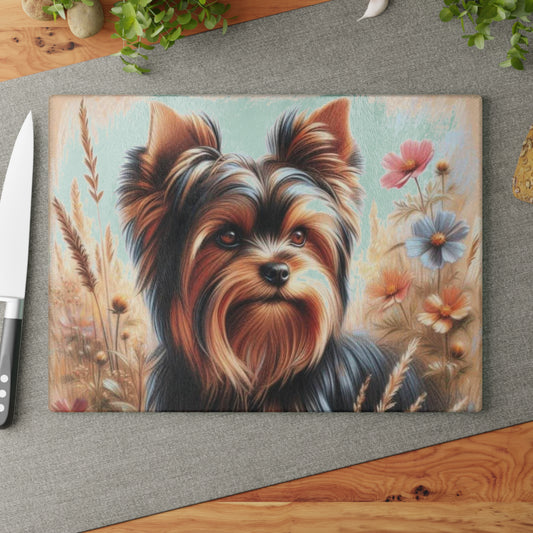 Yorkshire Terrier, tabla de cortar, regalo para amantes de los perros, vidrio templado, regalo de inauguración de la casa, amante de las mascotas, cocina con temática de perros, regalo de chef