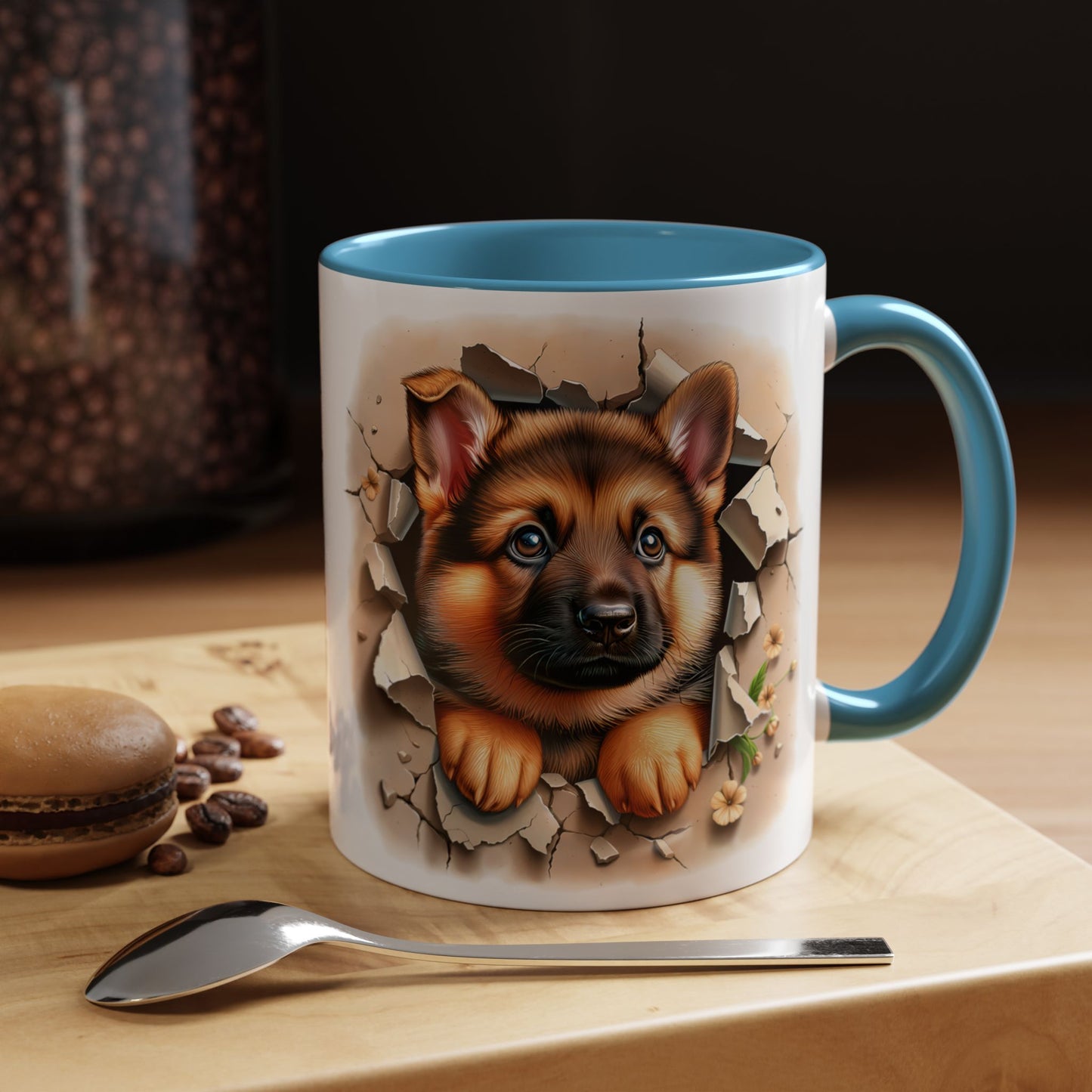 🐾☕ German Shepherd Puppy Peek Accent Mug – Loyal Pup Lover Gift ✨🖤