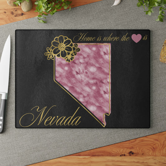 🩷 Nevada State Floral Cutting Board – Watercolor Rose Marble with Golden Script Elegance