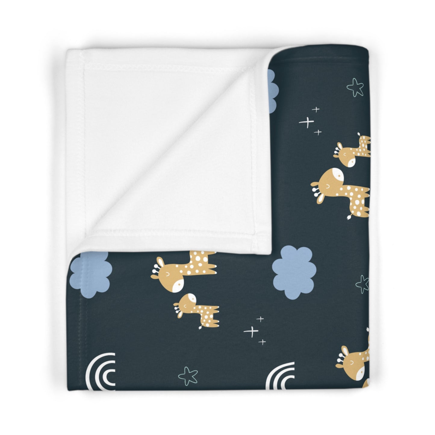 Midnight Giraffe & Rainbows Baby Blanket – Ultra-Soft Fleece 30″×40″ | Navy Nursery Cozy