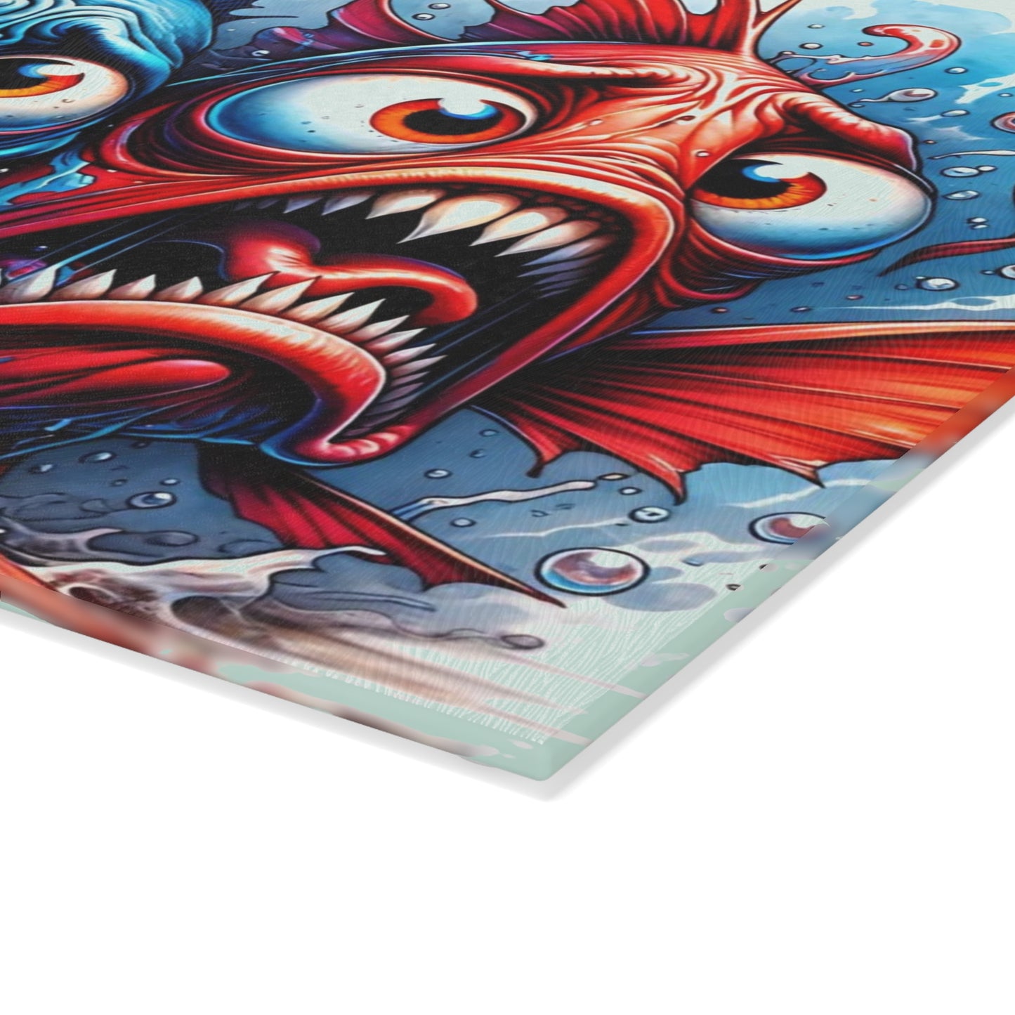 🐟😂 “Comic Fish Trio” Glass Cutting Board – Splashy Fun for Your Kitchen