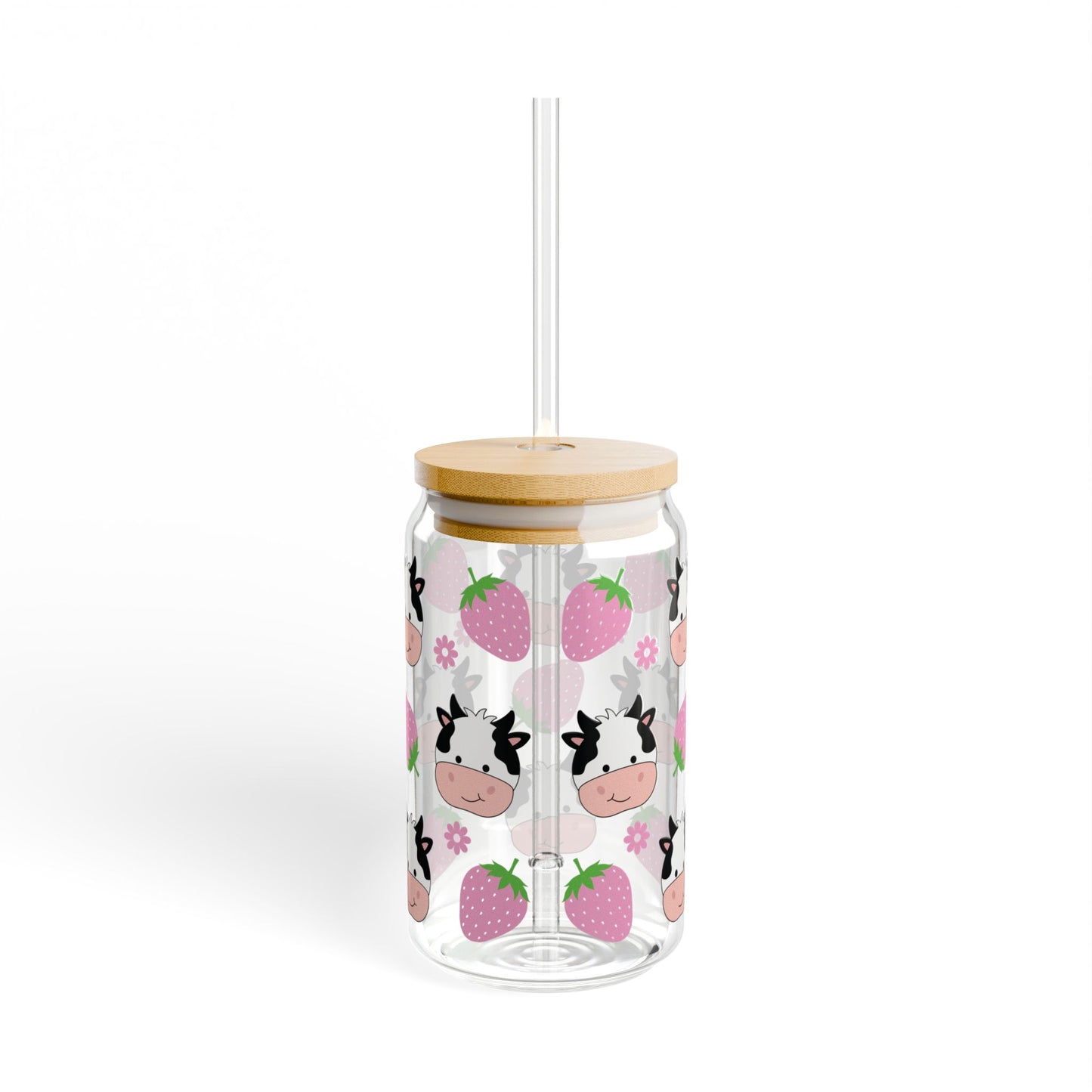 🍓🐮 Strawberry Cow Sipper Glass – Sweet Sips with Farmyard Charm! 🌸
