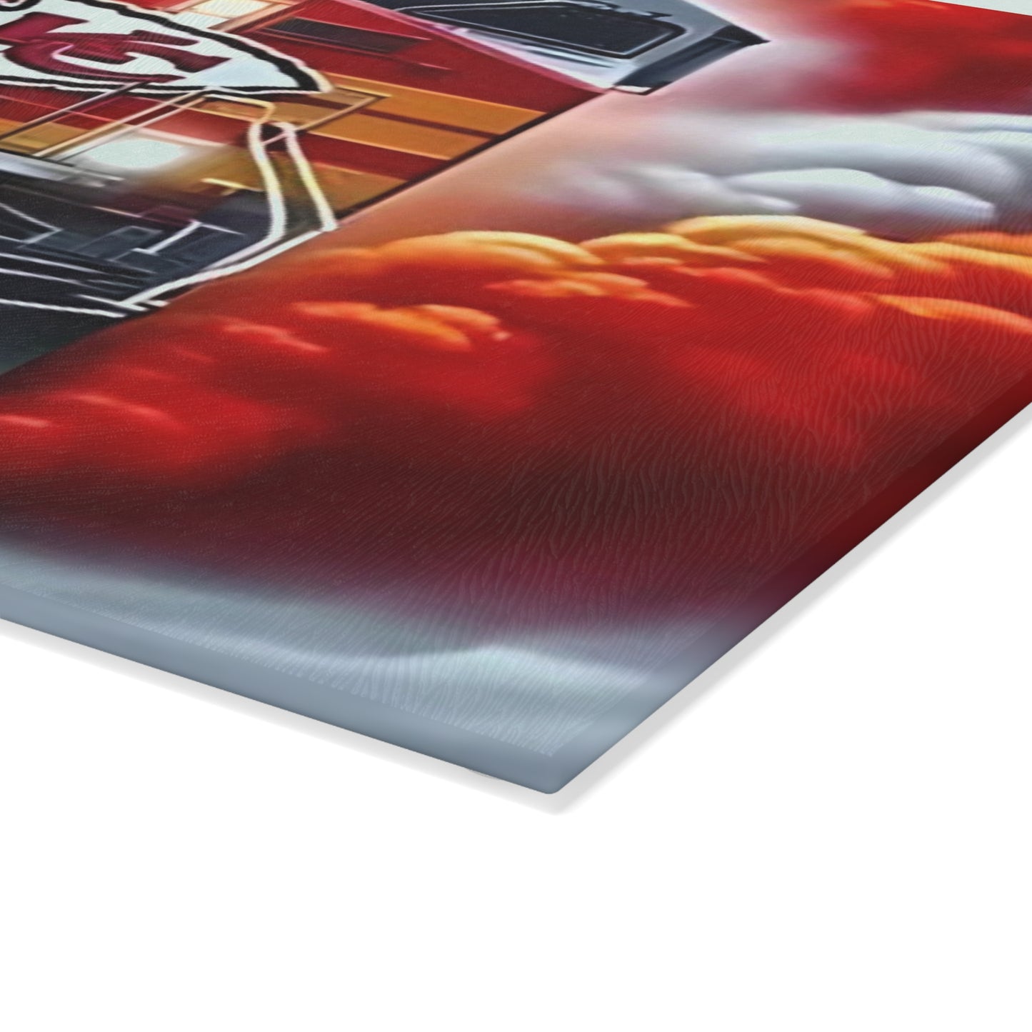 Red & Gold Express Glass Cutting Board – Bold Train Art Kitchen Display