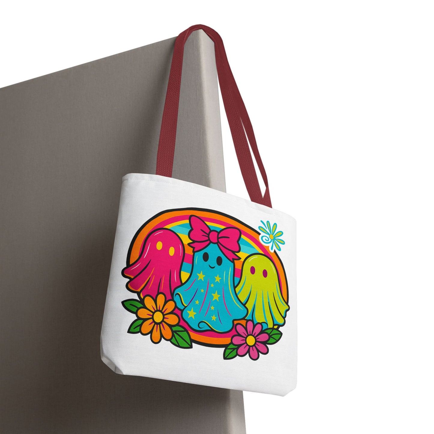 🌈 Retro Rainbow Ghosts Tote Bag – Groovy Spooky Fun 👻👜